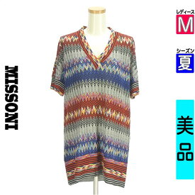 ＼期間限定!10%OFFクーポンで45045円／ ミッソーニ MISSONI ニット レディース 夏 半袖 レッド M Vネックサマーニット 【中古】【古着】【新着】お買い物マラソン全品P5倍