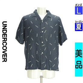 ＼期間限定!10%OFFクーポンで15048円／ アンダーカバー UNDERCOVER カジュアルシャツ メンズ 夏 半袖 紺色/ネイビー L オープンカラーロゴシャツ 【中古】【古着】【新着】お買い物マラソン全品P5倍