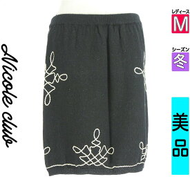 ＼期間限定!10%OFFクーポンで4554円／ ニコルクラブ NICOLE CLUB ミニスカート レディース 冬 　 ブラック M 刺しゅう入りニットミニスカート 【中古】【古着】【新着】お買い物マラソン全品P5倍