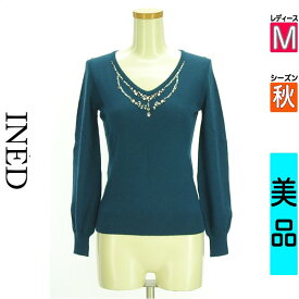 ＼期間限定!10%OFFクーポンで5841円／ イネド INED ニット レディース 秋 長袖 ブルー M ビジュー刺繍ニット 【中古】【古着】【新着】お買い物マラソン全品P5倍