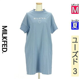 ＼期間限定!10%OFFクーポンで3366円／ ミルク フェド MILKFED. ワンピース チュニック レディース 夏 半袖 ブルー M ロゴ刺繍膝上コットンワンピース 【中古】【古着】【新着】お買い物マラソン全品P5倍