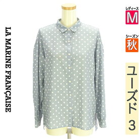 ＼週末限定★20%OFFクーポンで2992円／マリンフランセーズ LA MARINE FRANCAISE ブラウス レディース 秋 長袖 グレー M 微光沢ドットブラウス 【中古】【古着】【新着】