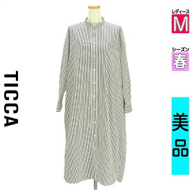 ティッカ TICCA ワンピース チュニック レディース 春 長袖 ブラック M ストライプ柄バンドカラーシャツワンピース 【中古】【古着】【大幅値下】