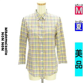 ＼24時間限定★30%OFFクーポン／ マドモアゼルノンノン Mademoiselle NON NON カジュアルシャツ レディース 夏 長袖 イエロー M 9分袖チェックシャツ 【中古】【古着】【大幅値下】お買い物マラソン