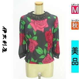 ＼14周年記念★半額クーポン対象×P2倍／ イタリヤ 伊太利屋 カットソー プルオーバー レディース 秋 長袖 レッド M 花柄七分袖カットソー 【中古】【古着】【セール】お買い物マラソン