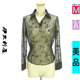 ＼14周年記念★半額クーポン対象×P2倍／ イタリヤ 伊太利屋 カットソー プルオーバー レディース 春 長袖 ブラック M 花柄フロックプリントシアーカットソー 【中古】【古着】【セール】お買い物マラソン