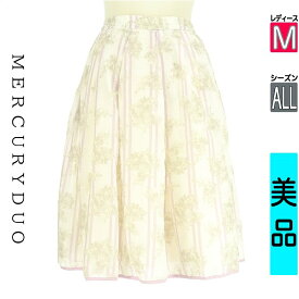 【注目★全品ポイント11倍】 マーキュリーデュオ MERCURYDUO スカート レディース オールシーズン ホワイト M 花柄×ストライプ柄ミディ丈フレアスカート 【中古】【古着】【セール】