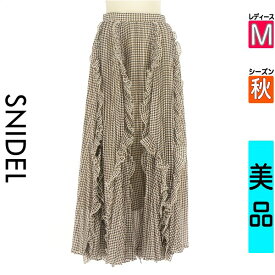 スナイデル Snidel ロングスカート マキシスカート レディース 秋 ブラウン M 千鳥格子柄フリルプリーツロングスカート 【中古】【古着】【人気】