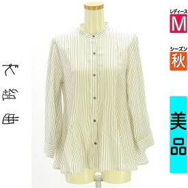 クミキョク 組曲 ブラウス レディース 秋 長袖 ホワイト M ストライプ柄バンドカラーブラウス 【中古】【古着】【新着】