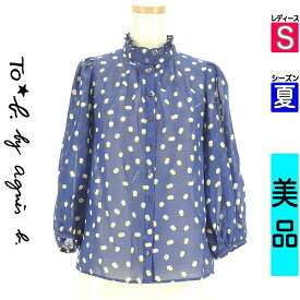 【注目★全品ポイント11倍】 トゥービーバイアニエスベー To b. by agnes b. ブラウス レディース 夏 長袖 ブルー S ドット×ロゴプリントシアーブラウス 【中古】【古着】【新着】