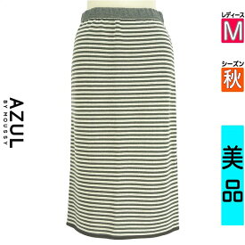 アズールバイマウジー AZUL BY MOUSSY スカート レディース 秋 グレー M 膝丈ボーダーニットスカート 【中古】【古着】【新着】