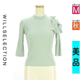ウィルセレクション WILLSELECTION ニット レディース 秋 長袖 黄緑/ライトグリーン M 左肩リボン付きオープンショルダー6分袖リブニットトップス 【中古】【古着】【新着】