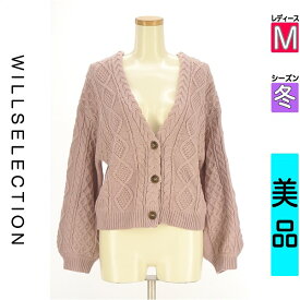 ＼開始4時間限定★39%OFFクーポン／ ウィルセレクション WILLSELECTION カーディガン ボレロ レディース 冬 ピンク M 後ろレースアップケーブル編みニットカーディガン 【中古】【古着】【新着】