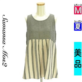 サマンサモスモス Samansa Mos2 カットソー プルオーバー レディース 夏 ノースリーブ グレー M ストライプタンクトップ 【中古】【古着】【新着】