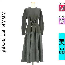 アダムエロペ ADAM ET ROPE ワンピース チュニック レディース 春 長袖 グレー M 別地切替ウエストドロストワンピース 【中古】【古着】【新着】
