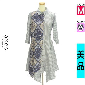 ＼開始4時間限定★39%OFFクーポン／ アクシーズファム axes femme ワンピース チュニック レディース 春 長袖 ブルー M アシメストライプ膝下シャツワンピース 【中古】【古着】【新着】