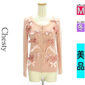 チェスティ Chesty カーディガン ボレロ レディース 冬 ピンク M リボンたっぷりニットカーディガン 【中古】【古着】【人気】