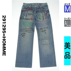 291295オム 291295=HOMME デニムパンツ メンズ オールシーズン ブルー M プリントストレートデニムパンツ 【中古】【古着】【人気】