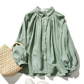 fall-in&co リネンブラウス レディース リネン100％ 羽織り 麻 長袖シャツ 長袖 秋服 女性服 春冬 ファッション 婦人服 40 50代 通気 開ける ふんわり 膨らみ感 おしゃれ 上質 普段着 外出 オフィス 上品