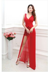 ロングドレス キャバドレス　キャバワンピ キュートなリボン型スパンコール装飾デザイン　セクシーなミニINロングドレス 全2色（黒　赤）