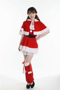 サンタコスプレ衣装セットクリスマスイベントに!サンタ衣装セット猫耳ケープ&ウォーマー付