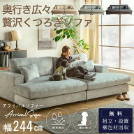 【開梱設置付】ソファ 傷に強い 撥水 4人掛け ワイド 244cm カウチ ロータイプ ペット対応 クッション付…