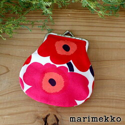 マリメッコ ( marimekko ) ポーチ がま口 MINI UNIKKO ( ミニ ウニッコ ) PIENI KUKKARO 小物入れ(小)/ ホワイト×レッド  【 正規販売店 】