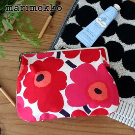 マリメッコ ( marimekko ) ポーチ がま口 MINI UNIKKO ( ミニ ウニッコ ) PUOLIKAS KUKKARO 小物入れ( 横長大 )/ ホワイト×レッド 【 正規販売店 】