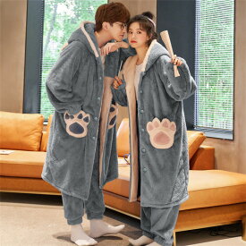 ペアパジャマ 着る毛布 猫柄 ルームウエア フランネル 韓国 女性 男性 お揃い パジャマ ふわふわ もこもこ 上下セット ペアルック 部屋着 冬物 あったか 可愛い 長袖 防寒 寝間着 寝巻き オシャレ