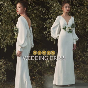 ウェディングドレス 二次会 パーティードレス レース ワンピース ロングドレス Vネック 上品 花嫁ドレス お呼ばれ 二次会ドレス ピアノ発表会 着痩せ 韓国 二次会 披露宴 結婚式 オシャレ 大