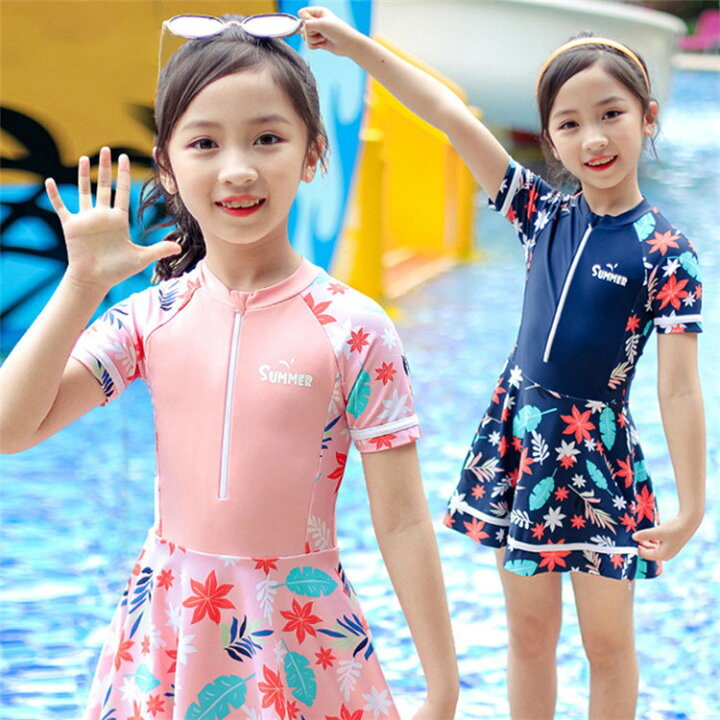 楽天市場 キッズ 水着 女の子 スクール水着 ワンピース オールインワン 可愛い ラッシュガード 日焼け対策 半袖 キッズ 子供用 ベビー 水着 ファッション 海水浴 運動用 温泉 水遊び プール スクール水着 100 170cm Famefact