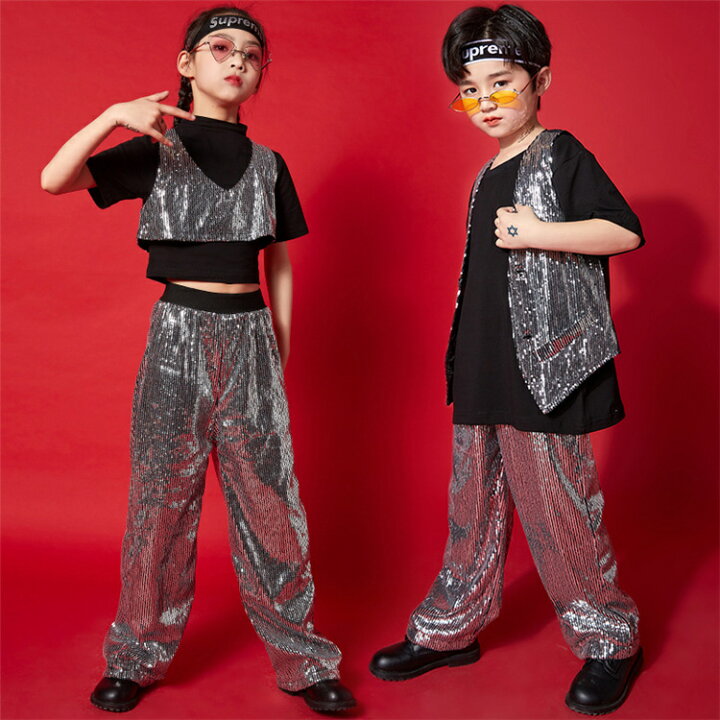 楽天市場 キッズダンス衣装 セットアップ ステージ服装 ラテンダンス衣装 スパンコール キラキラ ベスト パンツ カッコイイ ジャズ 女の子 男の子 チアガール 社交ダンス ファッション イベント ダンスチーム ダンスウエア ガールズ 子供服 体操服 Jazz 110 180cm Famefact