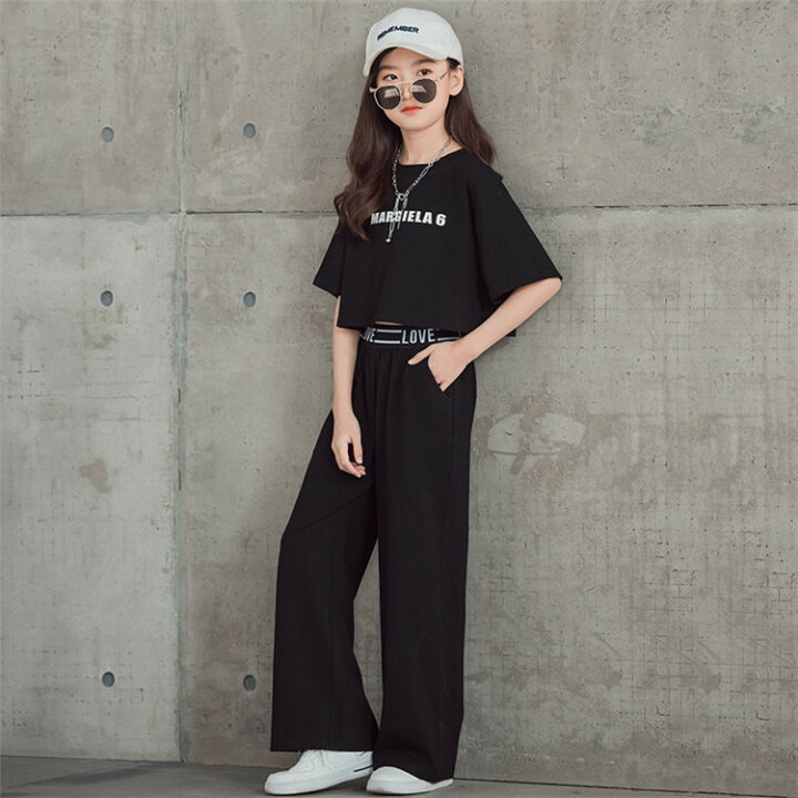 楽天市場 キッズ ダンス衣装 セットアップ へそ出し K Pop ヒップホップ ジャズ 女の子 ストリート 原宿 セットアップ 女の子 スーツ風 黒シャツ 黒パンツ 舞台 韓国 ダンスウェア 演出服 おしゃれ ステージ 発表会 Famefact