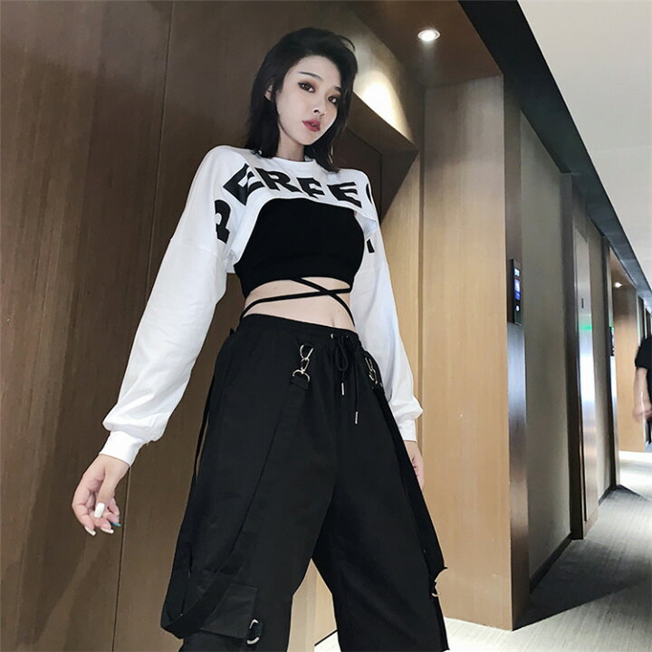 楽天市場 ダンス衣装 ヒップホップ レディース 大人 韓国 ジャズ ダンス衣装 へそ出し 長袖パーカー タンクトップ 黒パンツ K Pop 社交ダンス衣装 セクシー Ds演出服 ヒップホップ トップス パンツ ホワイト ブラック ステージ Jazz 練習着 団体 ダンスウェア S M L
