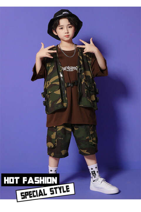 キッズダンス衣装 3点セット セットアップ 半袖 tシャツ 迷彩柄 ベスト パンツ 韓国 子供服 迷彩セット 上下 おしゃれ ダンス 衣装 スポーツウェア ヒップホップ キッズ ガールズ 男の子 女の子 ストリート 演出服 ジュニア 単品販売対応 110 120 130 140 150 ... ダンス 衣装 ヒップホップ キッズ セットアップ 迷彩 韓国 子供服 男の子 女の子 tシャツ パンツ おしゃれ キッズダンス 衣装