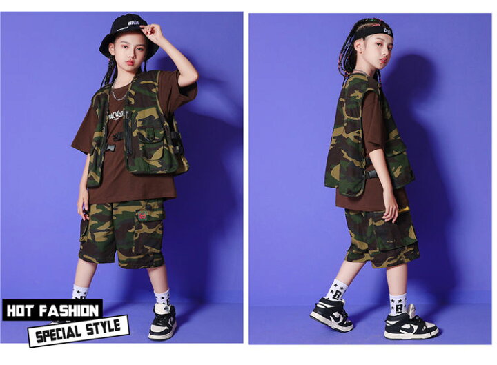 キッズダンス衣装 3点セット セットアップ 半袖 tシャツ 迷彩柄 ベスト パンツ 韓国 子供服 迷彩セット 上下 おしゃれ ダンス 衣装 スポーツウェア ヒップホップ キッズ ガールズ 男の子 女の子 ストリート 演出服 ジュニア 単品販売対応 110 120 130 140 150 ... ダンス 衣装 ヒップホップ キッズ セットアップ 迷彩 韓国 子供服 男の子 女の子 tシャツ パンツ おしゃれ キッズダンス 衣装