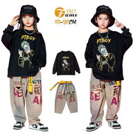 キッズ ダンス ダンス衣装 ヒップホップ 黒 トップス パーカー オシャレ パンツセット 原宿系 女の子 男…