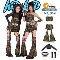 個性 アイドル風 ヒョウ柄 レオパード ガールズ 女の子 ダンス衣装 子供服 ダンスウェア チューブトップ …