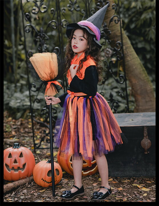 楽天市場 ハロウィン 衣装 キッズ ワンピース ドレス ユニーク 魔女 化け物 仮装 精霊 女の子 ワンピース チュールスカート ウィザードハット 魔法使い 子供コスチューム 可愛い プリンセス カジュアル オシャレ 姫様 パーティー 演出会 発表会 ピアノ会 二次会 ウィッチ