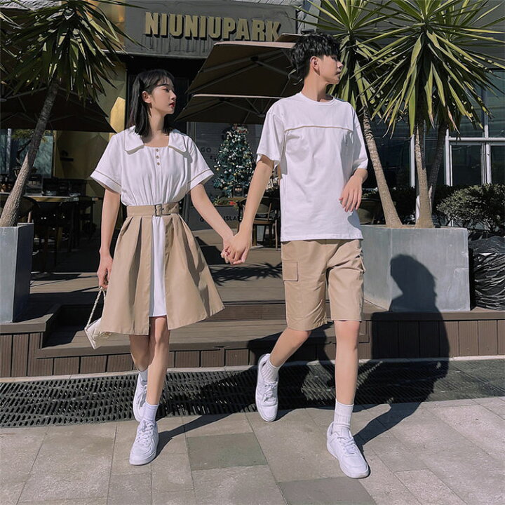 楽天市場 ペアルック カップル 男トップス ズボン 女ワンピース スカート 恋人 夏服 可愛い カップル お揃い ペア カジュアル きれいめ カップル おそろい 記念撮影 上下セット レディース メンズ 夫婦 スウェット プレゼント 人気 誕生日 記念日 Famefact