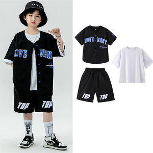 ダンス衣装 キッズ セットアップ 三点セット ベースボール ジャズ 子供服 女の子 男の子 グリーン ブラック 野球風 ダンス衣装 舞台衣装 半袖シャツ パンツ ヒップホップ 演出服 カッコイイ