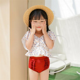 【スーパーSALE限定10%OFF】キッズ 水着 女の子 子供 水着 キッズ セパレート 花柄 2点セット トップス＋パンツ スクール水着 小学生 水着 子供用 ベビー水着 かわいい 可愛い ベビー服 半袖 ガールズ 女児水着 ファッション 海水浴 ビーチウエア 温泉