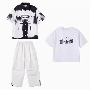 キッズ ダンス衣装 セットアップ 舞台衣装 ホワイト 半袖 シャツ ショーツパンツ ロングパンツ 白Tシャツ ヒップホップ チアガール 子供服 HIPHOP 男の子 女の子 ガールズ ジャッズ カジュアル