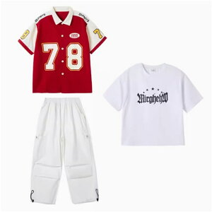 ダンス衣装 セットアップ レッド 半袖シャツ ショーツパンツ ロングパンツ 白Tシャツ キッズ ヒップホップ チアガール 子供服 舞台衣装 HIPHOP JAZZ 男の子 女の子 ガールズ ジャッズ カジュア