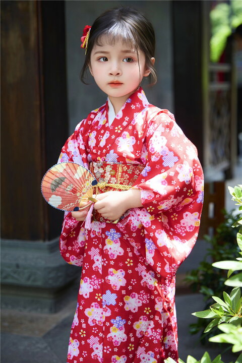 楽天市場】レッド 華やか ピンク 桜柄 紫 黄色 女の子 浴衣 花柄 古典 