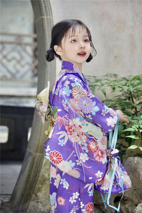 楽天市場】紫 古典柄 可愛い 春 夏向け 子ども 女の子 浴衣 セット 