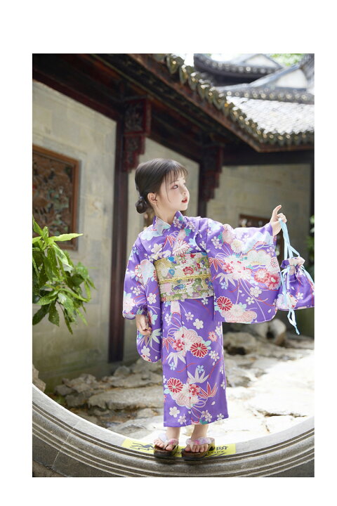 楽天市場】紫 古典柄 可愛い 春 夏向け 子ども 女の子 浴衣 セット 