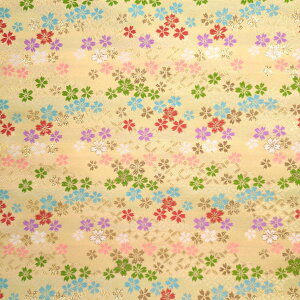 金襴 生地 桜散らしと七宝つなぎSS0273 ベージュ(花葉色)(10cm) 和風 布 緞子