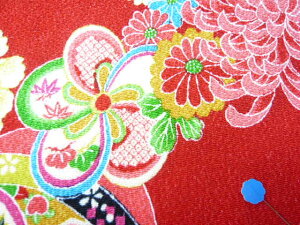 ちりめん 生地 友禅 昭和レトロな大柄な花柄 赤 YS05-01 10cm 髪飾りやつまみ細工に 二越 レーヨン 縮緬 和風 はぎれ