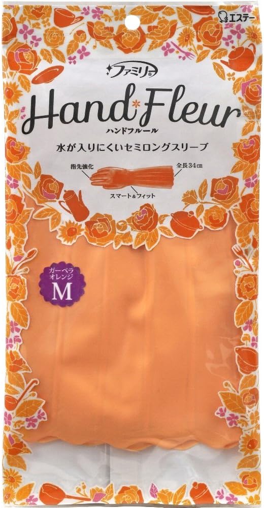 ファミリー ハンドフルール ビニール 手袋 炊事・掃除用 キッチン M ガーベラオレンジ [1個]